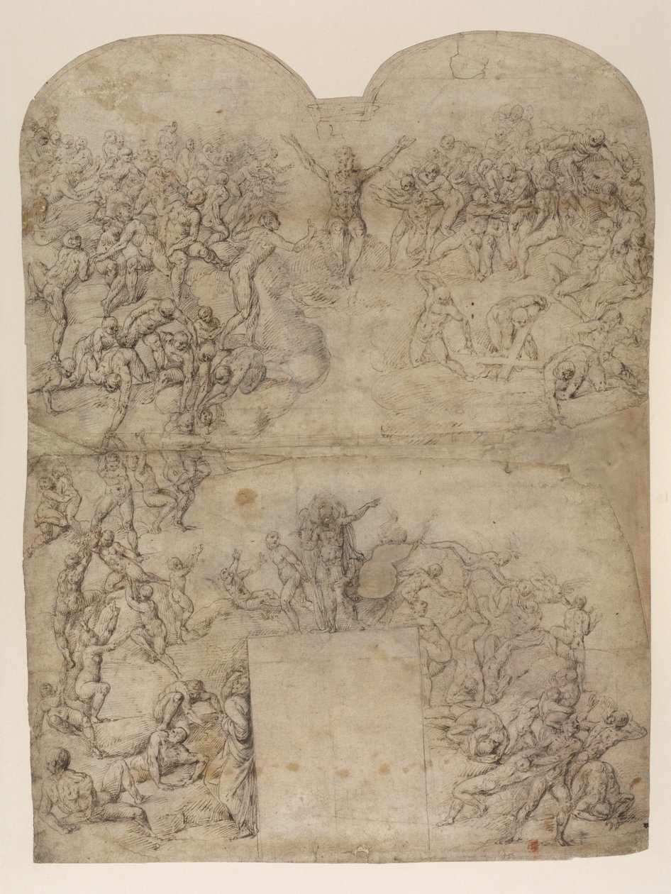 Poslední soud po Michelangelovi(?) (recto) (pero a inkoust a křída na papíře) od Michelangelo (after) Buonarroti