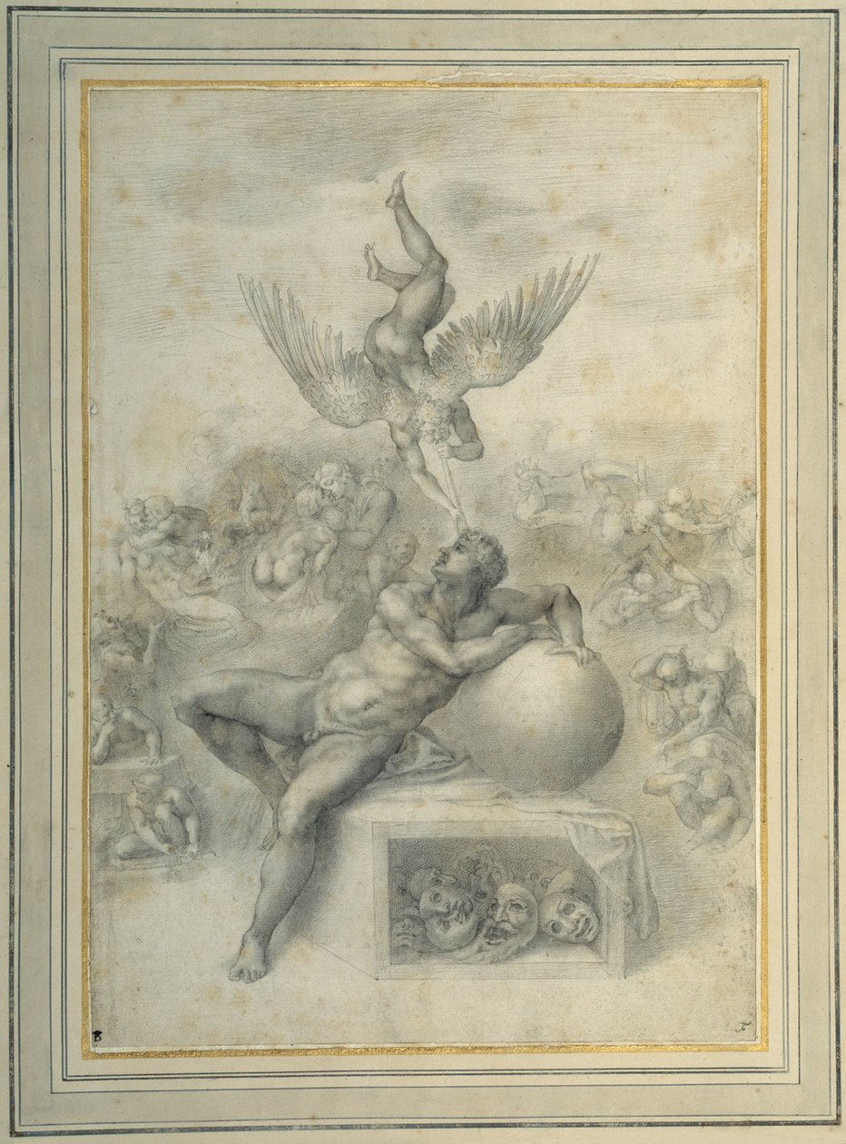 „Sen lidského života“ podle Michelangela Buonarrotiho (jemná křídová pastelka na papíře) od Michelangelo (follower of) Buonarroti