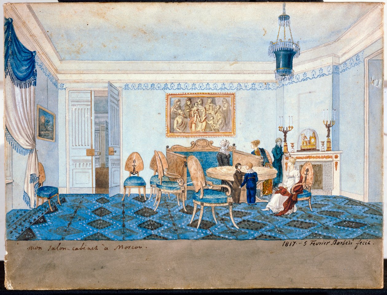 Pohled do obývacího pokoje v rezidenci princezny Zinaidy Alexandrovny Volkonské (1792-1862) v Moskvě - dílo Michelangela Barberiho (aktivní počátek 19. století) od Michelangelo Barberi