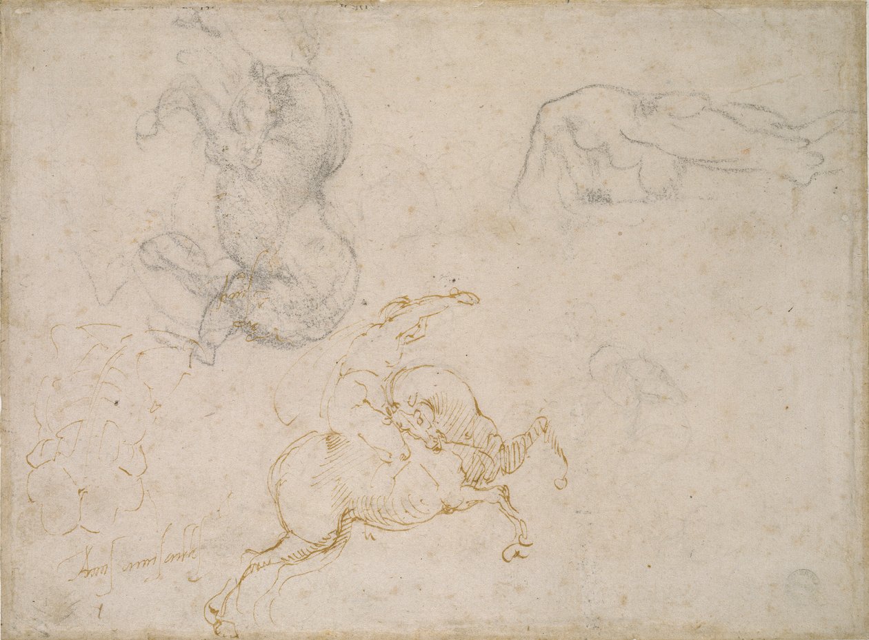 Jezdec nabíjení a další studie, 16. století od Michelangelo Buonarroti