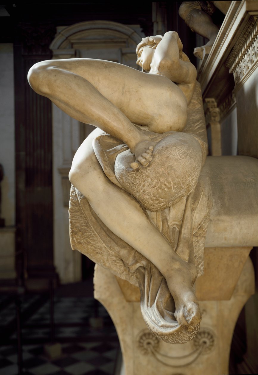 Alegorie Aurory. Hrob Laurenta II Medicejského. Mramorová socha 1531 od Michelangelo Buonarroti