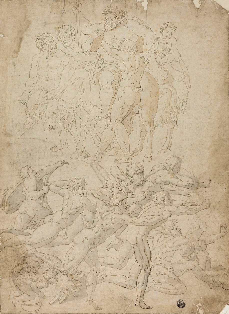 Lučištníci střílející na Herma, Triumf Bakcha a další studie od Michelangelo Buonarroti