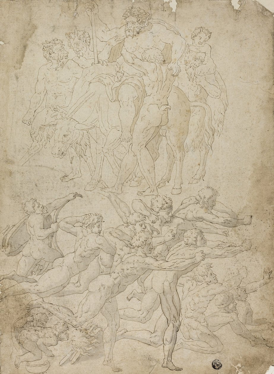 Střelba lukostřelců na Herma, Bacchův triumf a další studie od Michelangelo Buonarroti