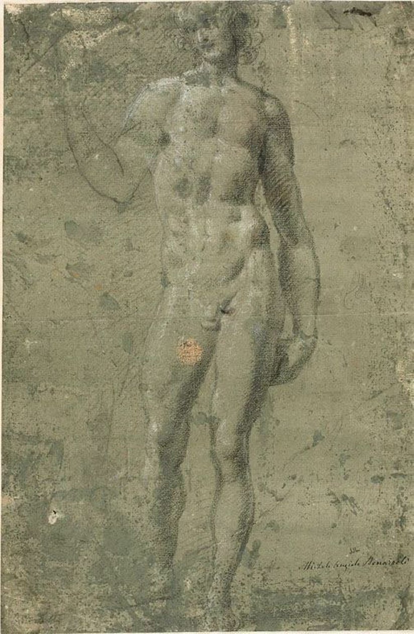 Bacchus (recto); Architektonické skici (verze) od Michelangelo Buonarroti