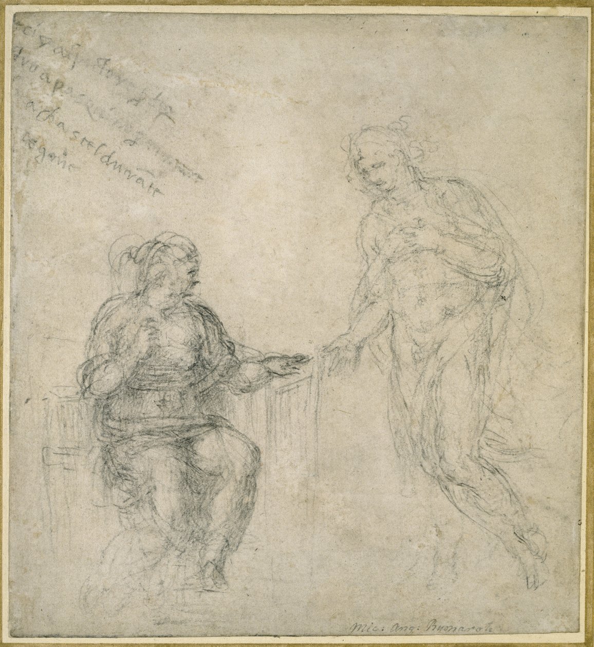 Kristus se loučí se svou matkou po vzkříšení (černá křída na špinavě bílém papíře) od Michelangelo Buonarroti