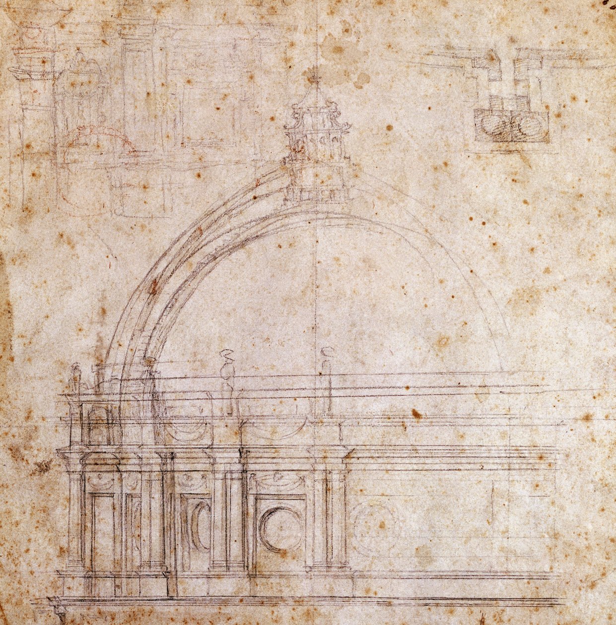 Návrhové výkresy kupole baziliky svatého Petra ve Vatikánu, návrh Michelangelo (1475-1564), Itálie od Michelangelo Buonarroti