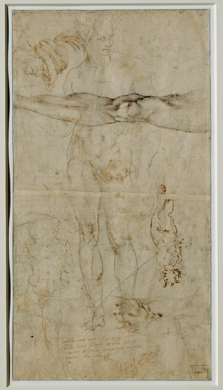 Různé studie postav, nápis podle Petrarkova sonetu, kolem roku 1506 ... od Michelangelo Buonarroti
