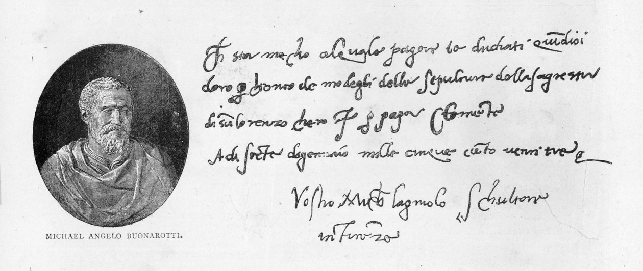 Rukopis a podpis Michelangela Buonarrotiho (pero a inkoust na papíře) od Michelangelo Buonarroti