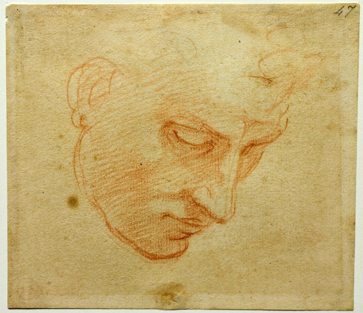 Studie hlavy ke stropu Sixtinské kaple, asi 1509-1510 od Michelangelo Buonarroti
