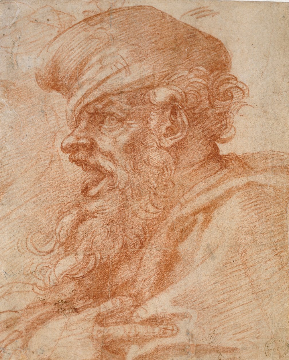 Hlava vousatého muže křičí, 16. století od Michelangelo Buonarroti