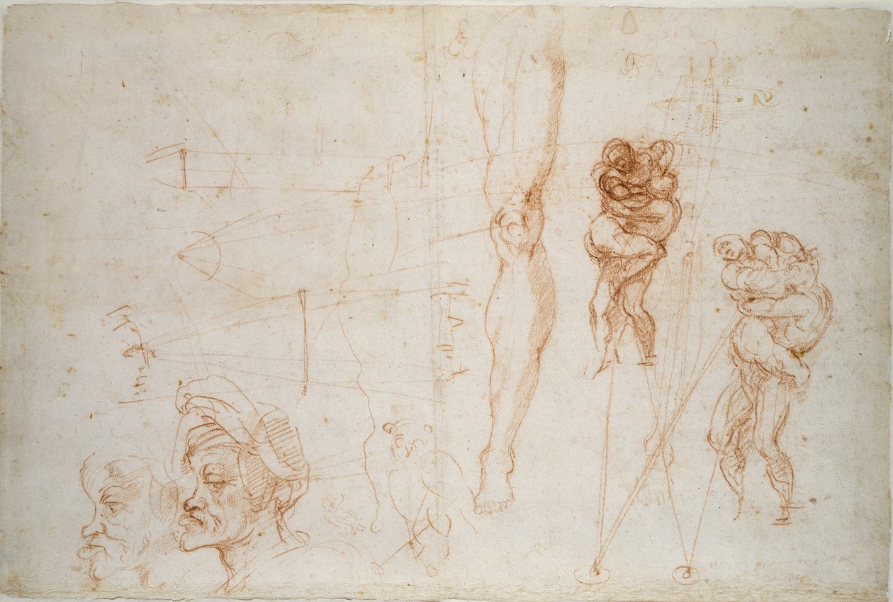 Herkules a Antaeus a další studie, 16. století od Michelangelo Buonarroti