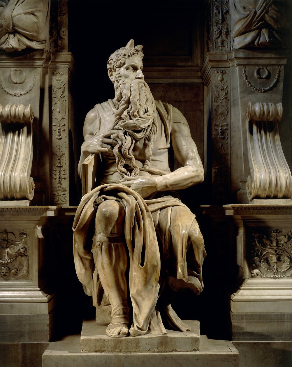 Itálie, Řím, bazilika svatého Petra, Mojžíš, detail z hrobky Julia II., cca 1515, od Michelangela (1475-1564) od Michelangelo Buonarroti