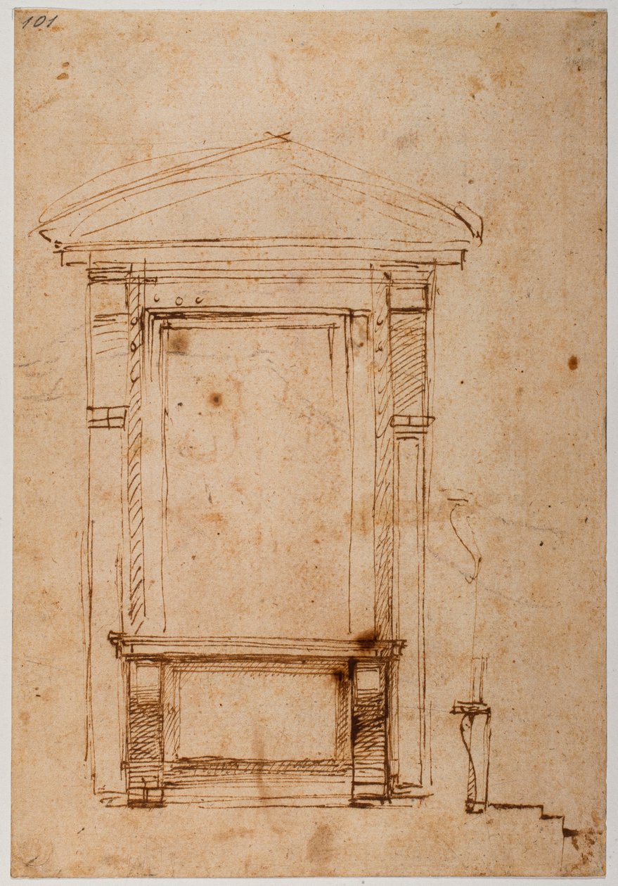 Klečící okno pro palác Medicejských, asi 1517 (kresba) od Michelangelo Buonarroti