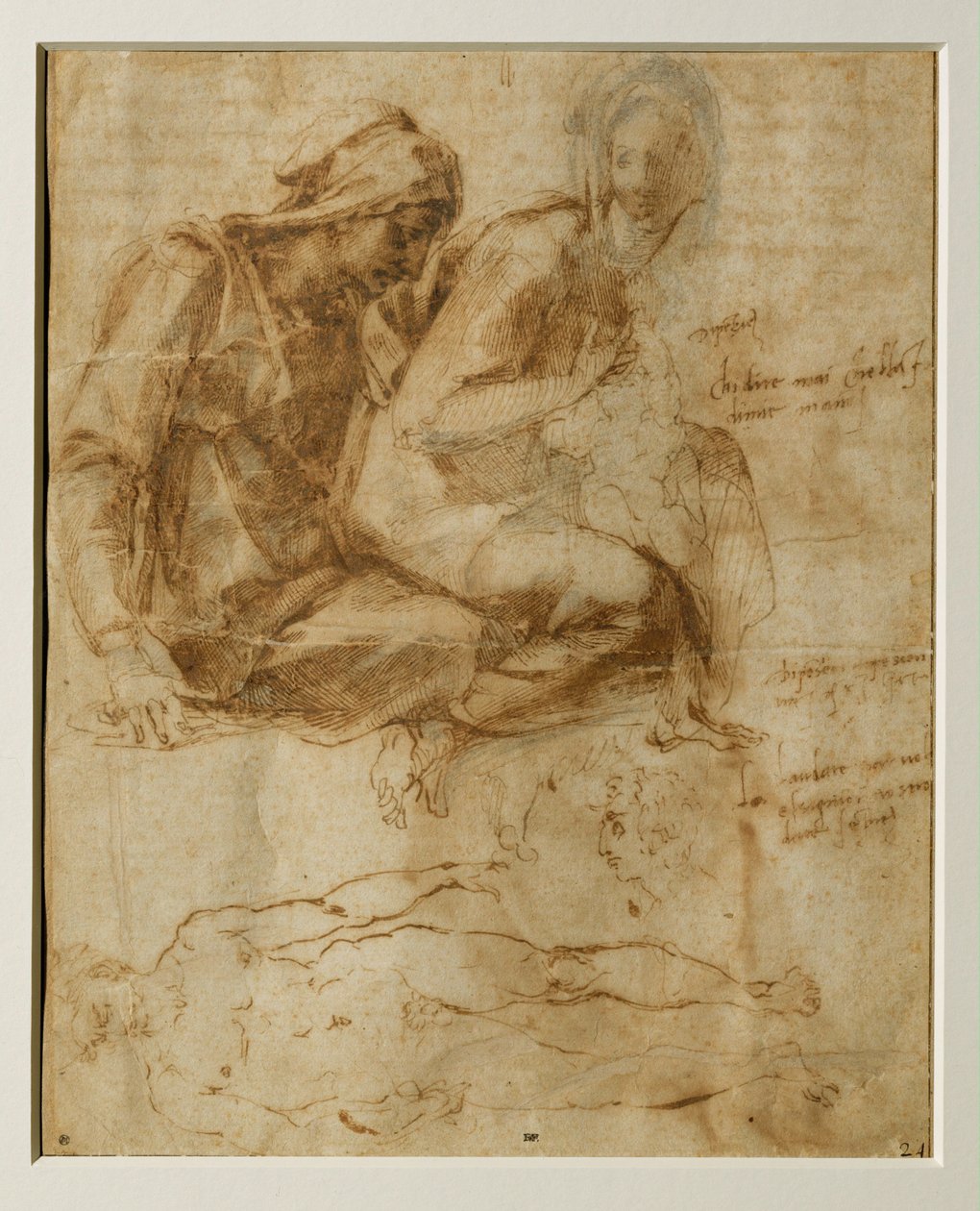 Panna Marie, dítě a svatá Anna, mužský akt ... od Michelangelo Buonarroti