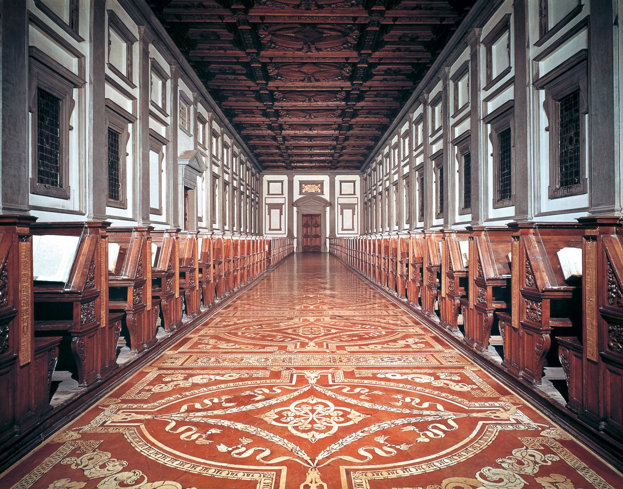 Laurentian Library hall, architekt Michelangelo (1475-1564), Florencie, Itálie od Michelangelo Buonarroti
