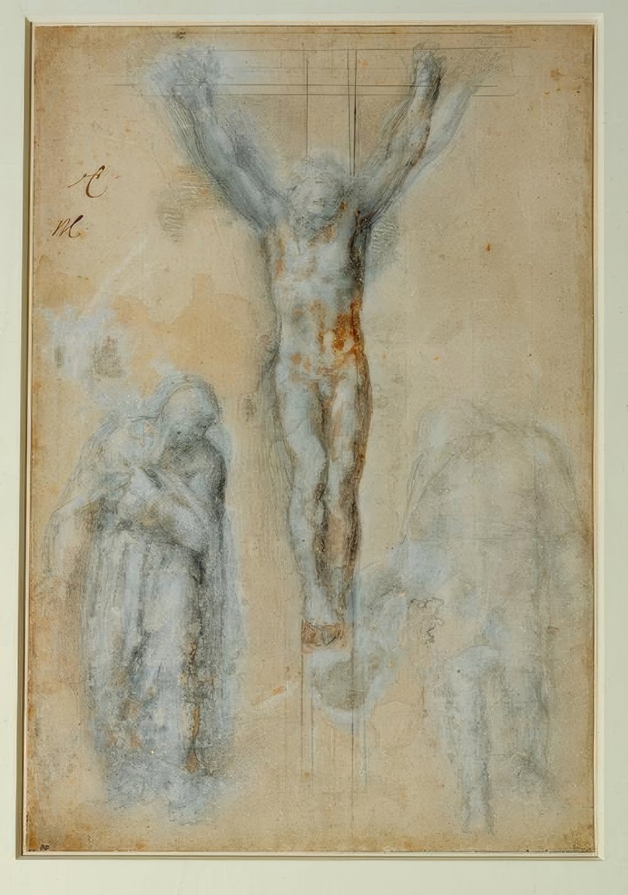 Kristus na kříži mezi Pannou Marií a svatým Janem (?) od Michelangelo Buonarroti