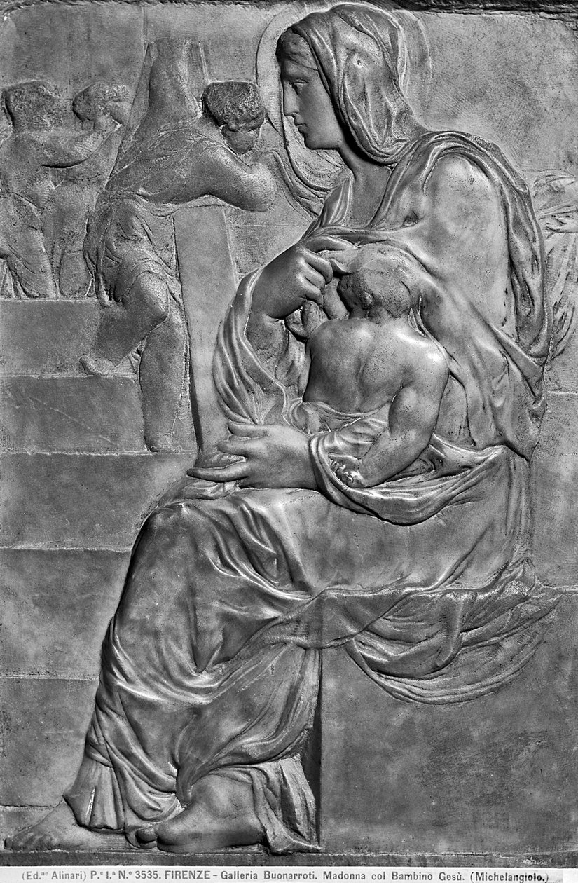 Madonna a dítě s Madonnou della Scala (mramor) od Michelangelo Buonarroti