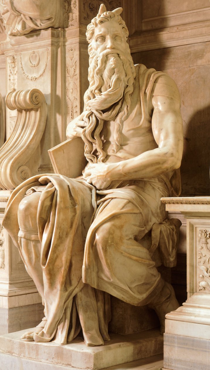 Mojžíš, detail z hrobky Julia II., od Michelangela (1475-1564), bazilika svatého Petra v řetězech, Řím, Lazio, ca 1515 od Michelangelo Buonarroti