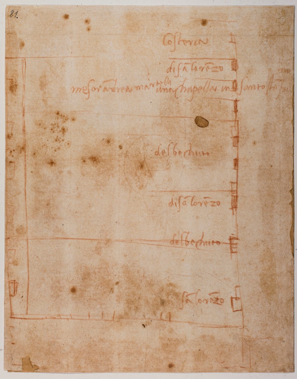 Plán majetku mezi náměstím a Borgo San Lorenzo od Michelangelo Buonarroti