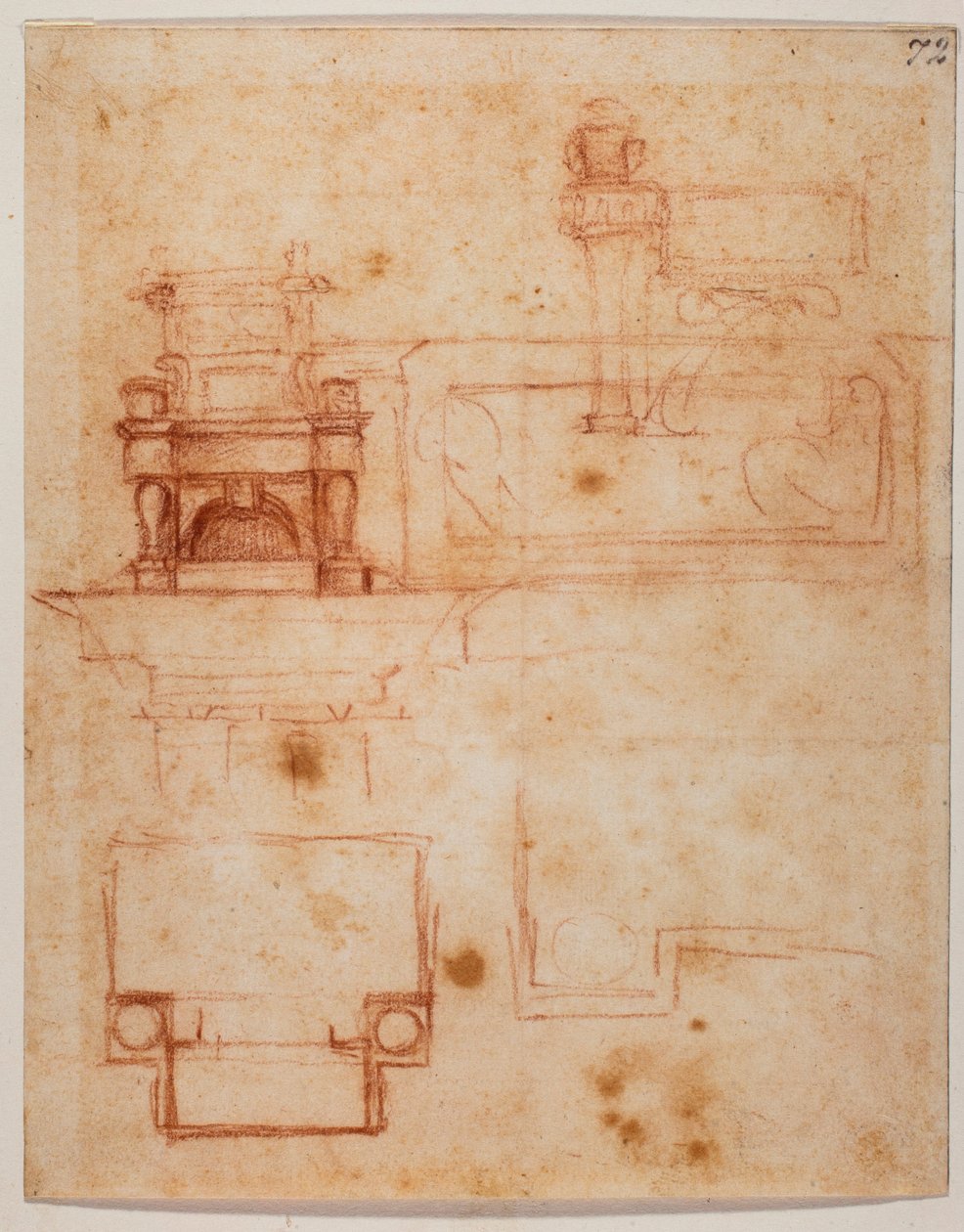 Plány a nákresy "trůnů" pro novou sakristii od Michelangelo Buonarroti