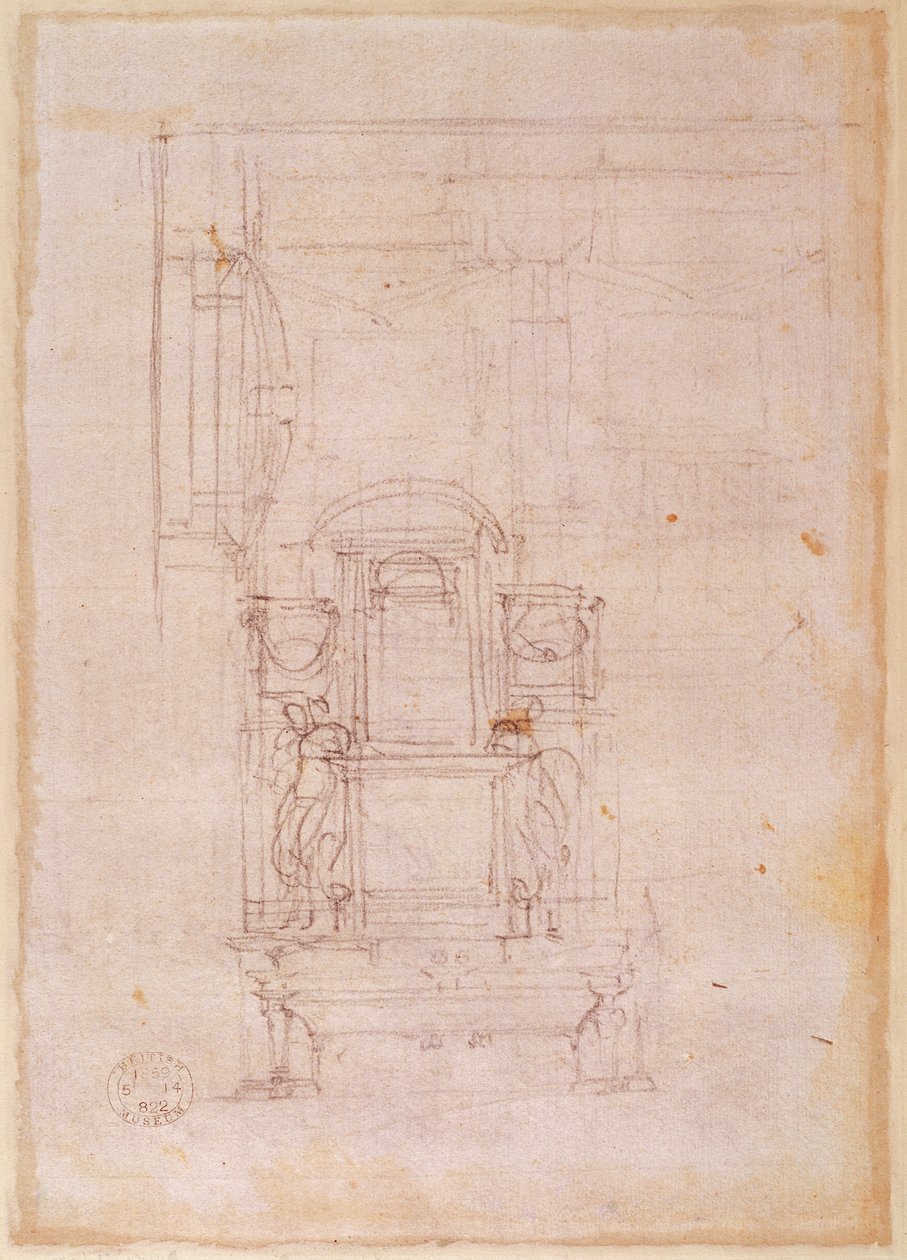Přípravná kresba k hrobu papeže Julia II od Michelangelo Buonarroti