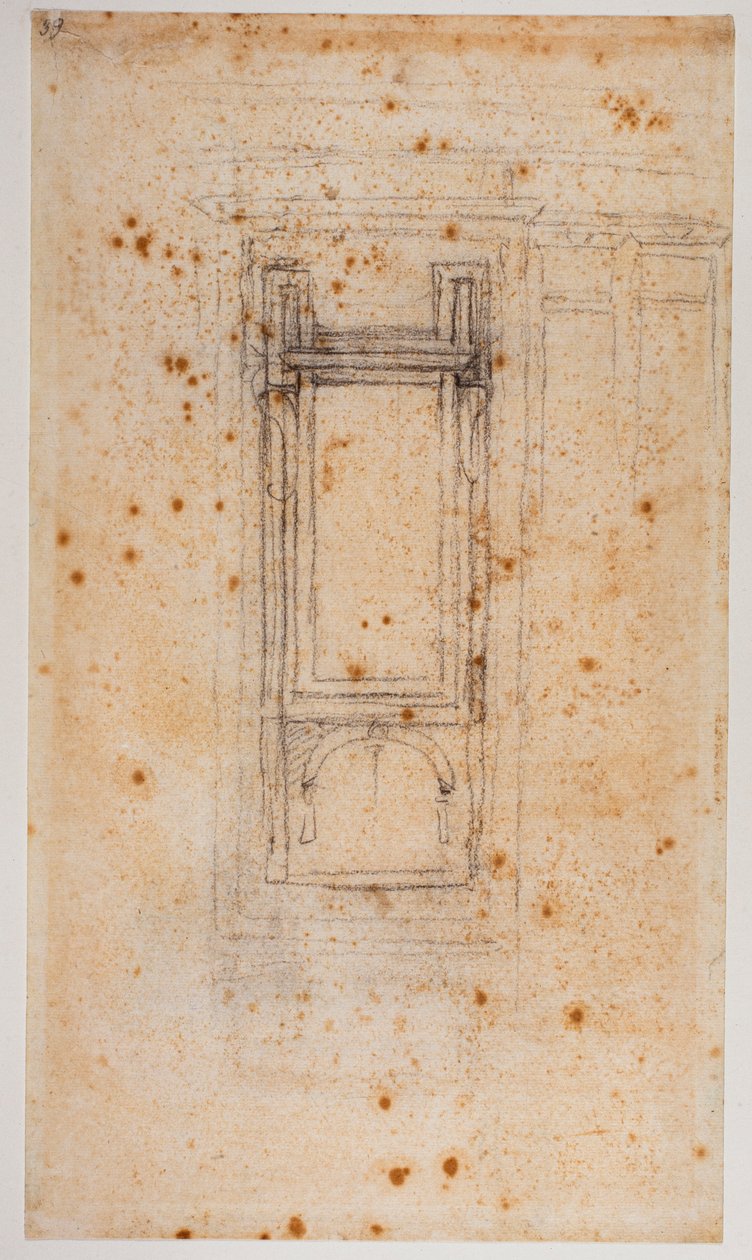 Projekt okna a studie pro vavřinecký refektář, 16. století (kresba) od Michelangelo Buonarroti