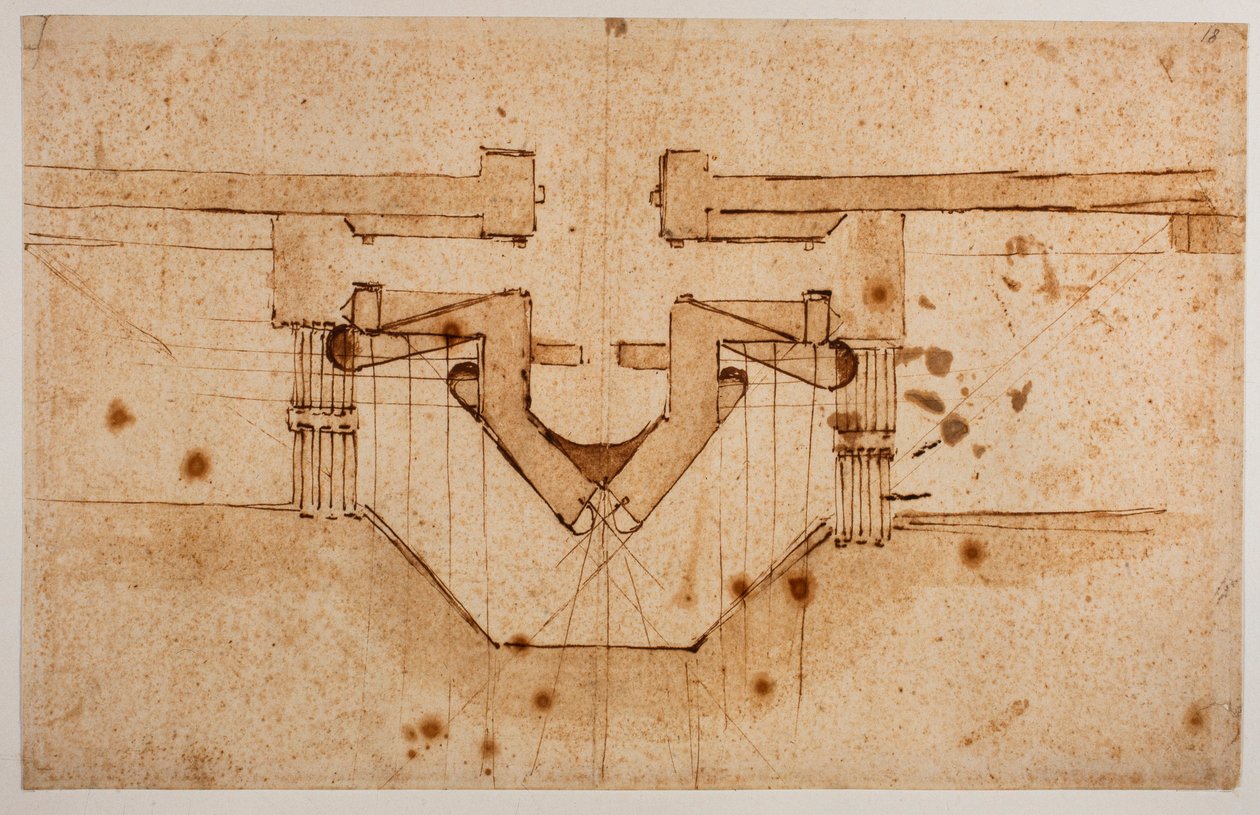 Projekt opevnění brány, 16. století (kresba) od Michelangelo Buonarroti