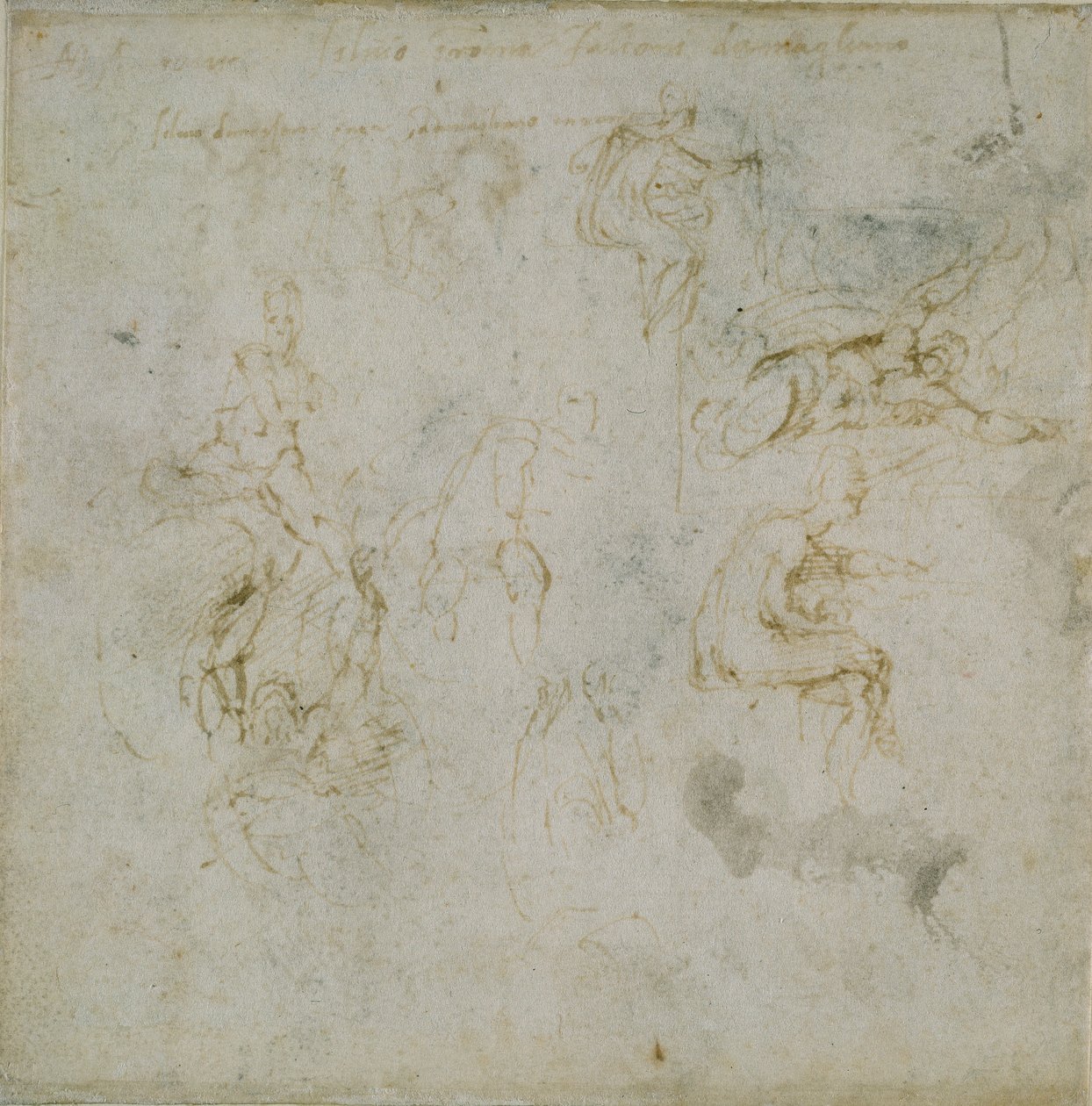 Recto: Osm obrazových studií. Verso: Figure Study, c1490-1560. od Michelangelo Buonarroti