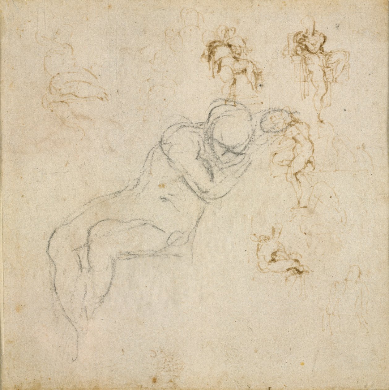 Recto: Osm obrazových studií. Verso: Figure Study, c1490-1560 od Michelangelo Buonarroti