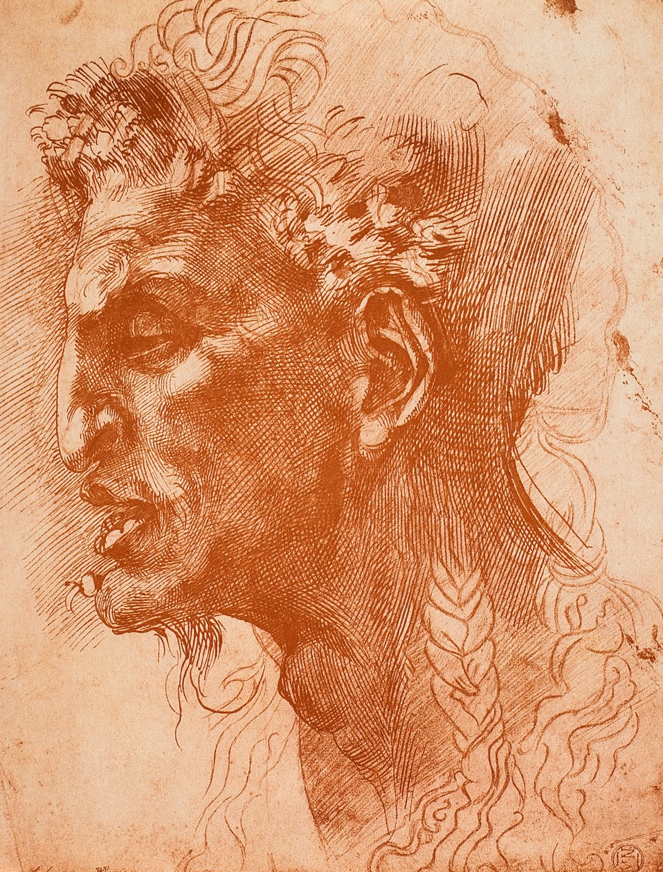 Satyrs Head; kresba Michelangelo. Louvre, Paříž od Michelangelo Buonarroti