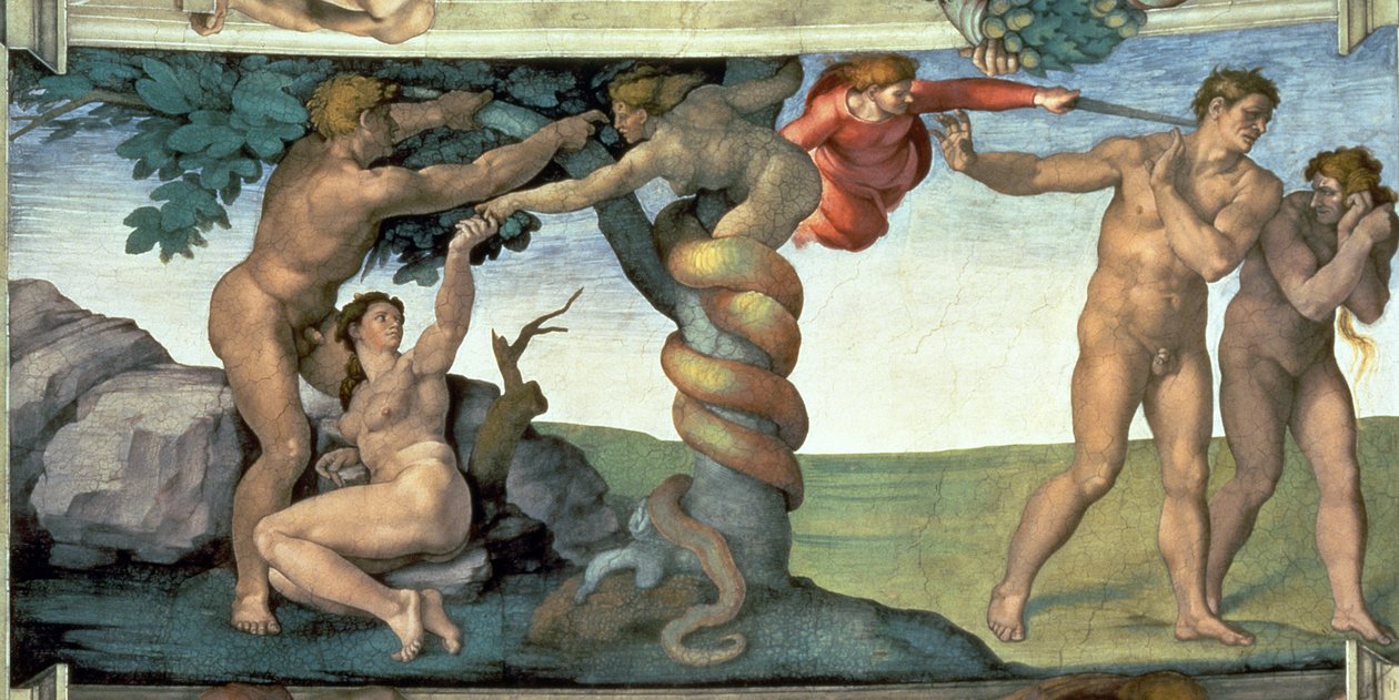 Strop Sixtinské kaple (1508-12): Pád člověka od Michelangelo Buonarroti