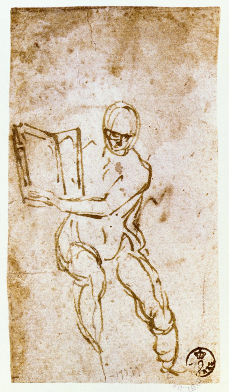 Strop Sixtinské kaple (1508-12): skica pro jednoho z proroků (pero a hnědý inkoust) od Michelangelo Buonarroti