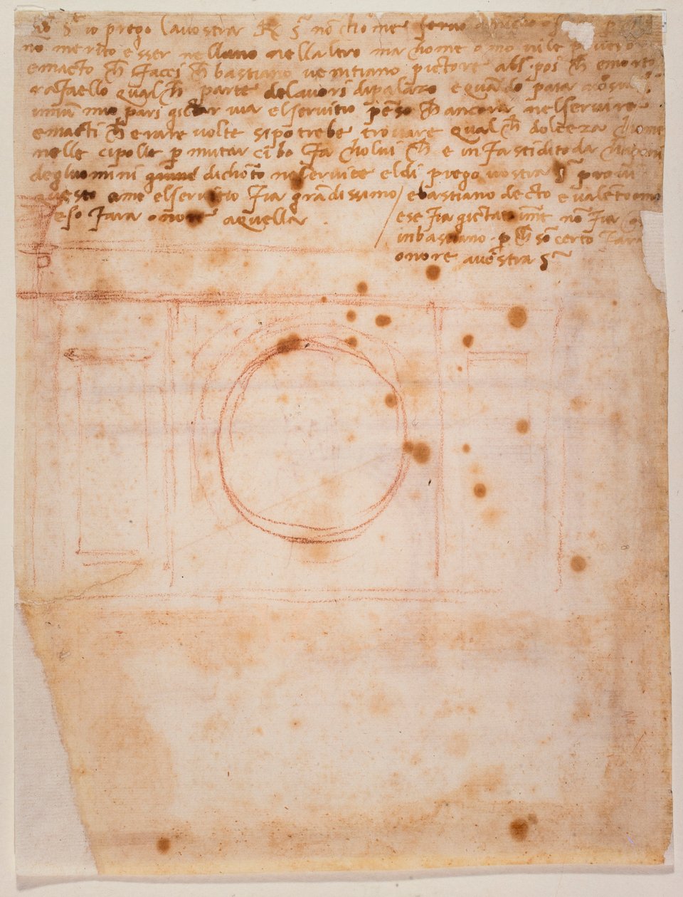Náčrtky bubnu kopule Santa Maria del Fiore a dopis kardinálovi z Bibbieny od Michelangelo Buonarroti