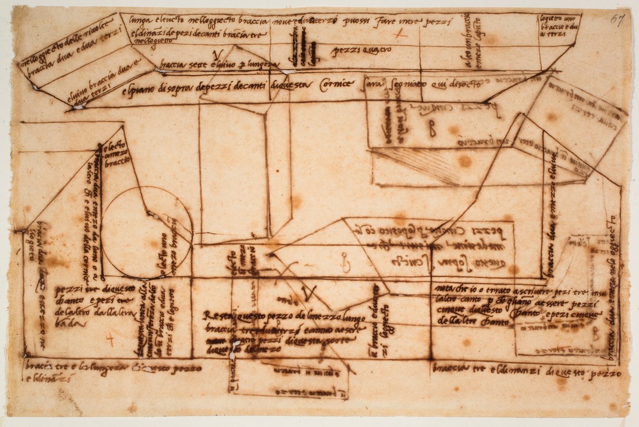 Náčrty mramorových bloků pro hrobku Julia II. od Michelangelo Buonarroti