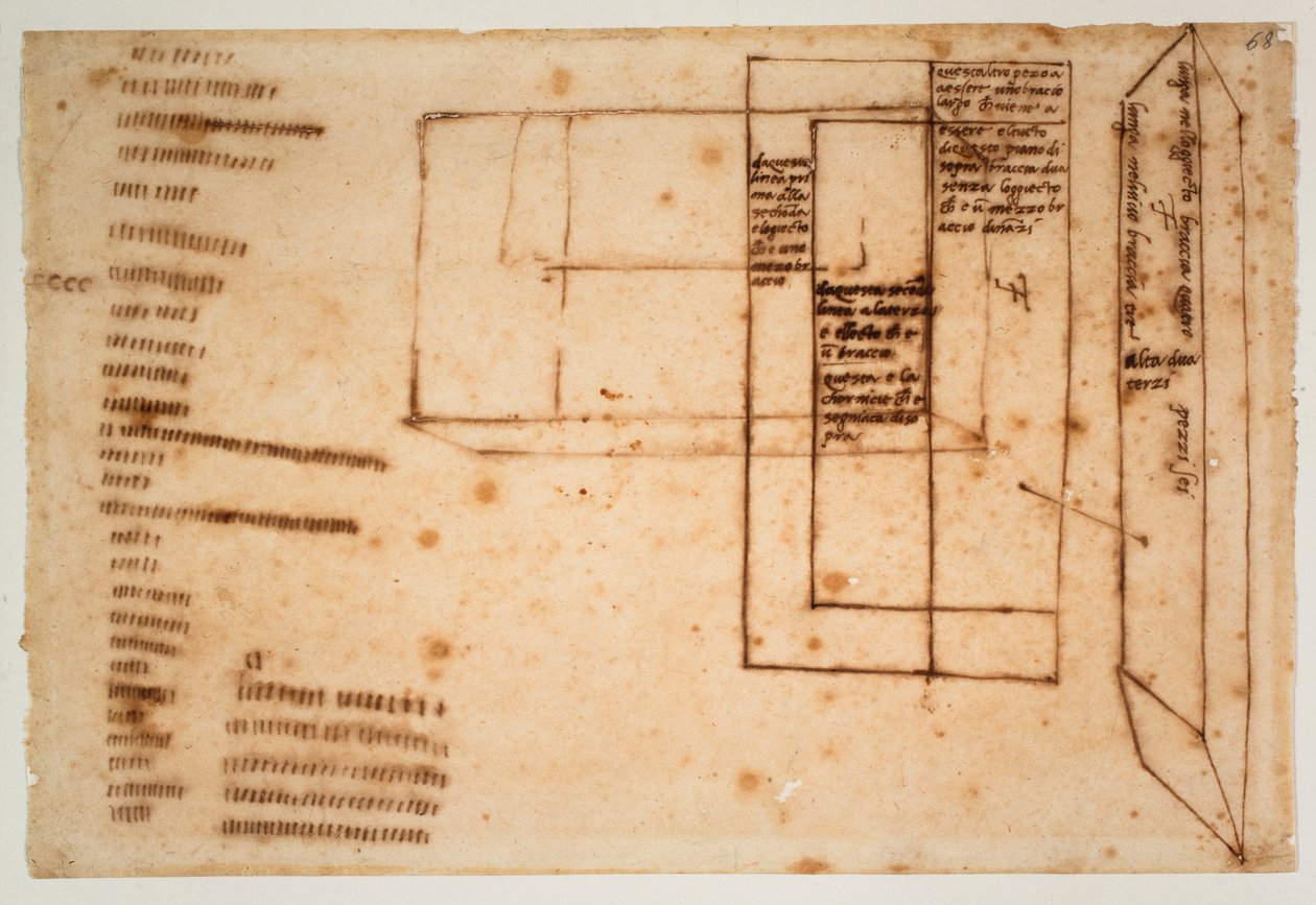 Náčrty mramorových bloků pro hrobku Julia II. od Michelangelo Buonarroti