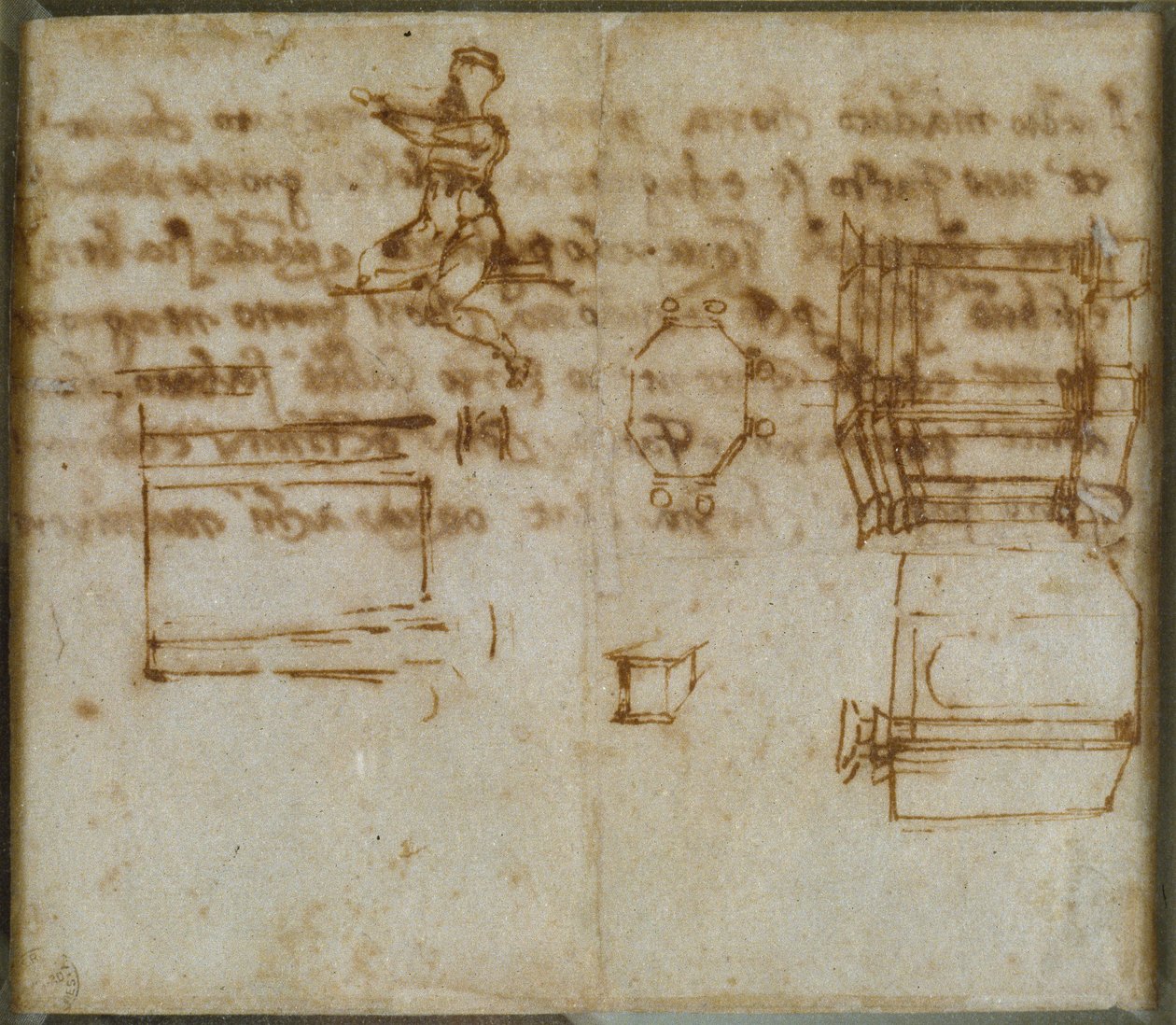 Drobné náčrtky architektury a malá figurální studie, konec 15.-začátek 16. století od Michelangelo Buonarroti