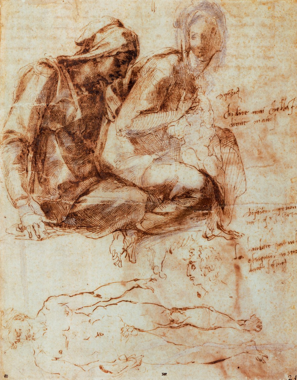 Svatá Anna a Madona s dítětem, od Michelangela (1475-1564), kresba od Michelangelo Buonarroti