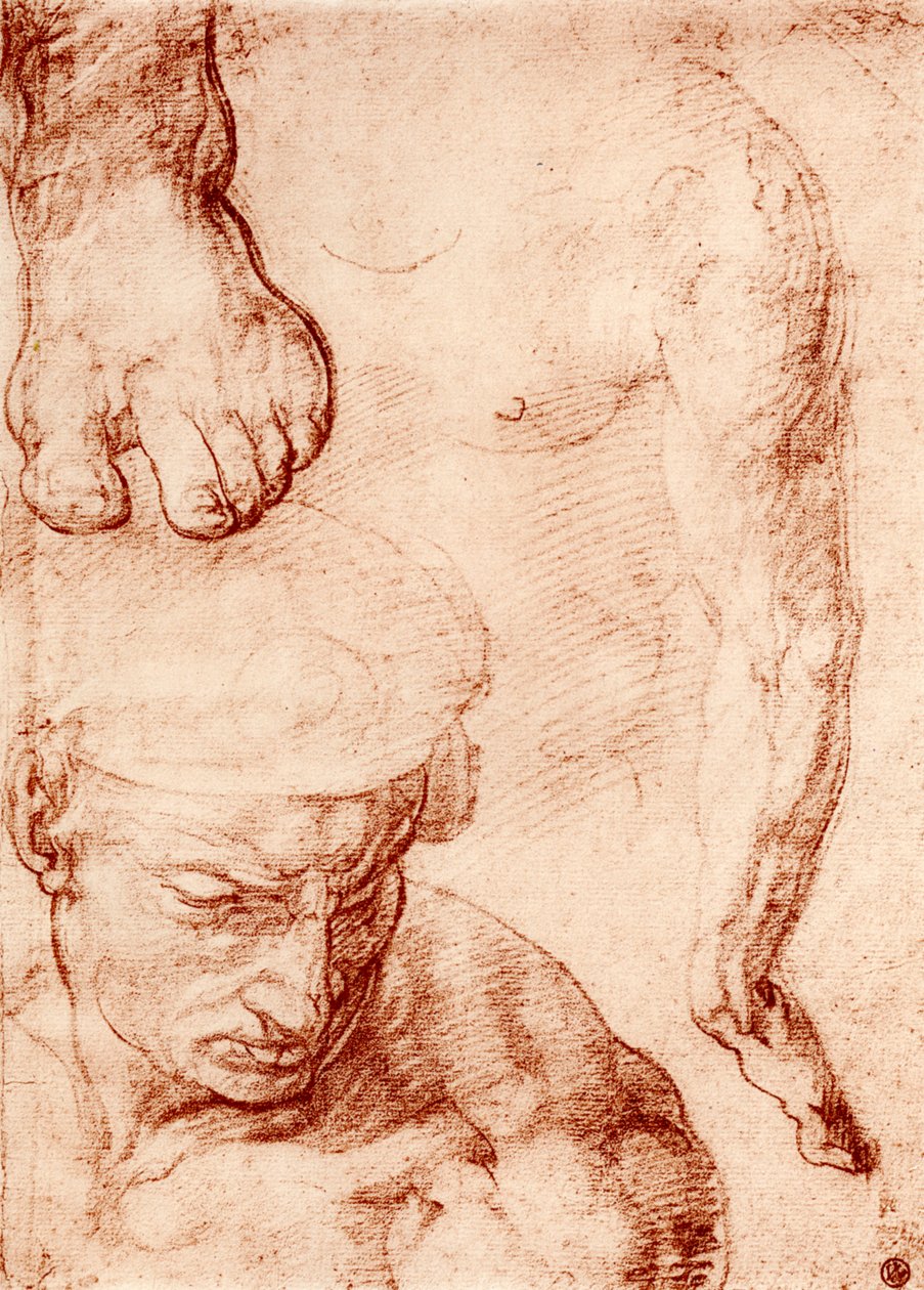 Studie k postavě nositele kříže v Posledním soudu, Sixtinská kaple, Řím, 1913 od Michelangelo Buonarroti