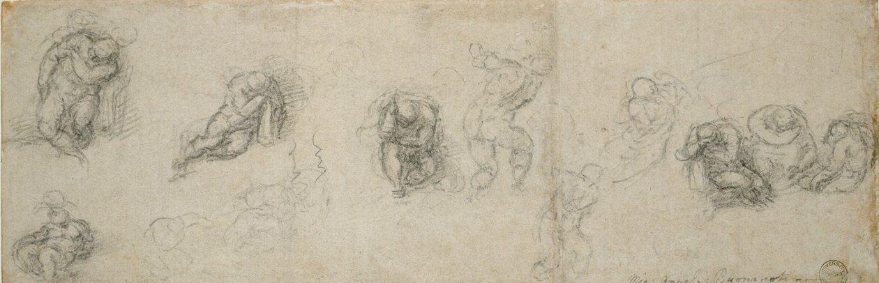 Studie spícího apoštola a dalších postav, 16. století od Michelangelo Buonarroti