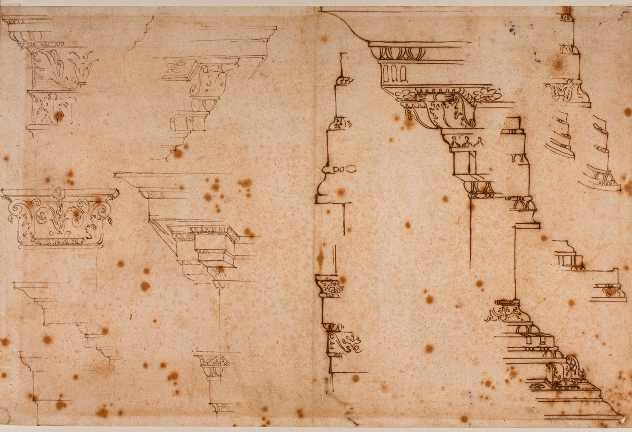 Studie architektonických prvků od Michelangelo Buonarroti