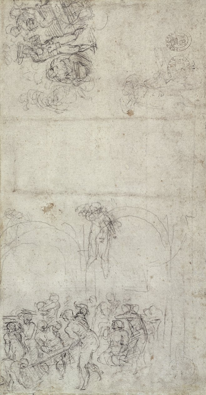 Studie k poslednímu soudu (pero a tužka na papíře) (na druhou stranu) od Michelangelo Buonarroti