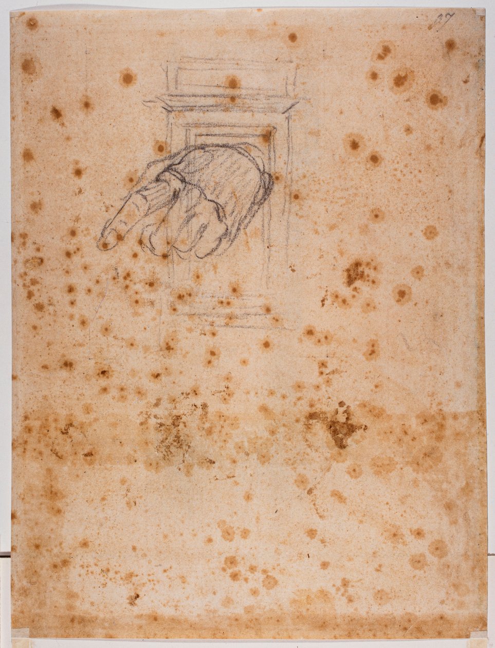 Studie pro pilíř a ruku od Michelangelo Buonarroti