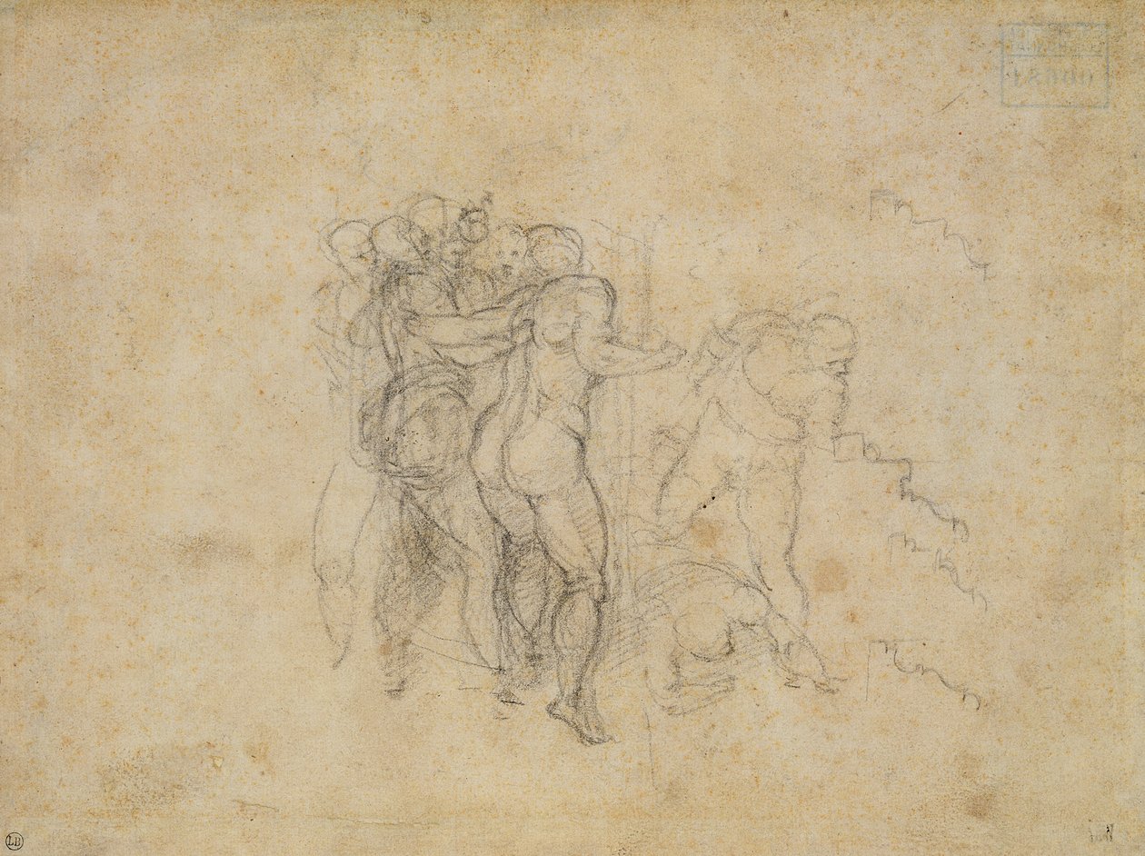 Studie k poslednímu soudu (grafit na papíře) od Michelangelo Buonarroti