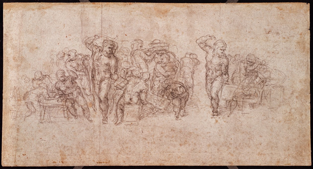 Studie figur pro narativní scénu (černá křída na papíře) (recto) (viz 191764) od Michelangelo Buonarroti