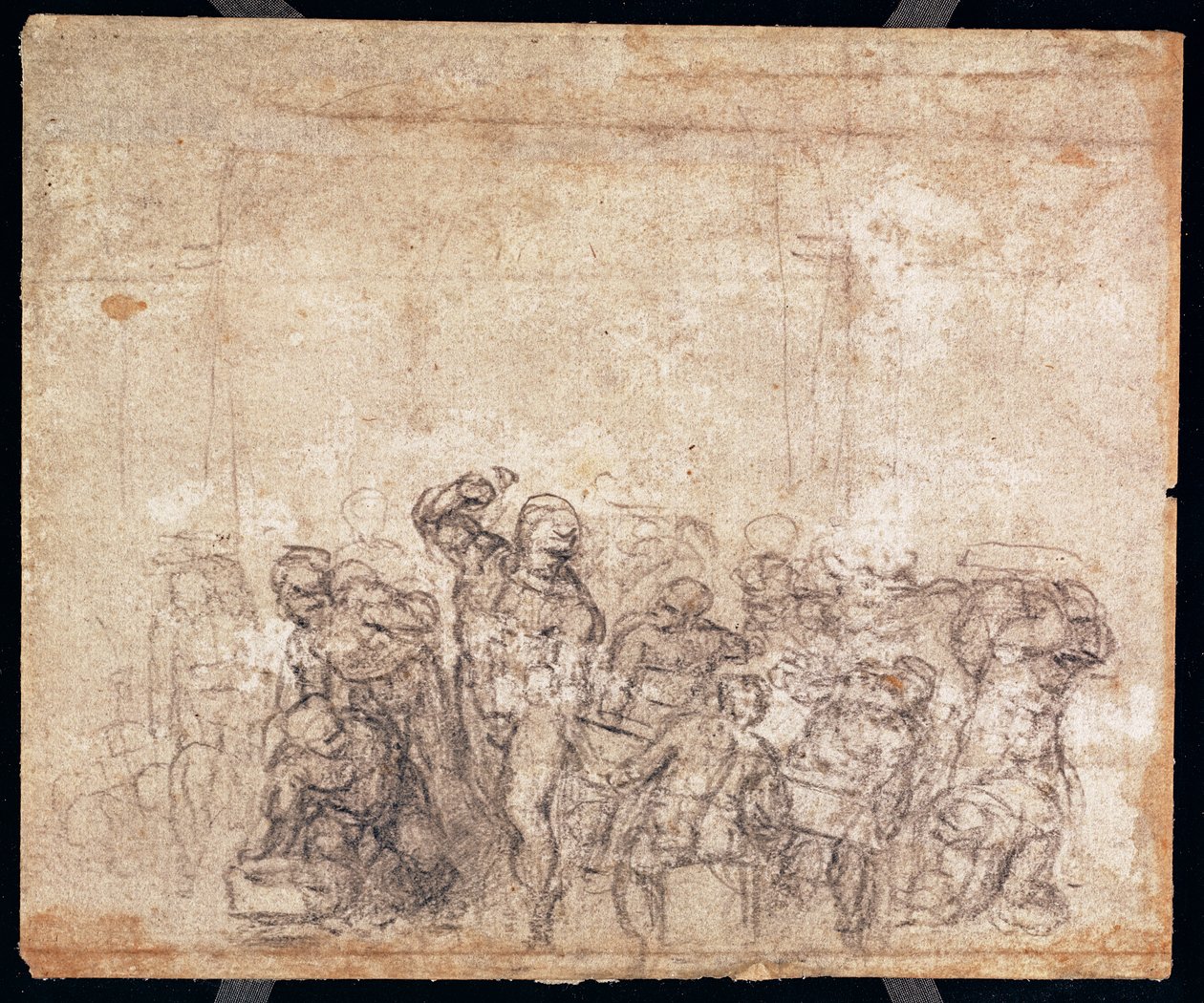 Studie postav k narativní scéně (černá křída na papíře) (verso) (recto viz 191777) (viz také 191767) od Michelangelo Buonarroti