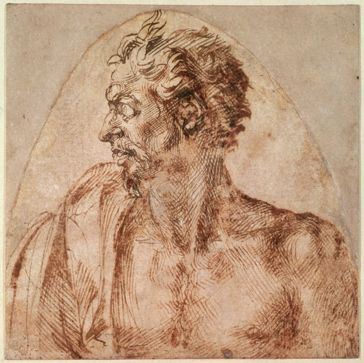 Studie hlavy a ramen (inkoust na papíře) od Michelangelo Buonarroti