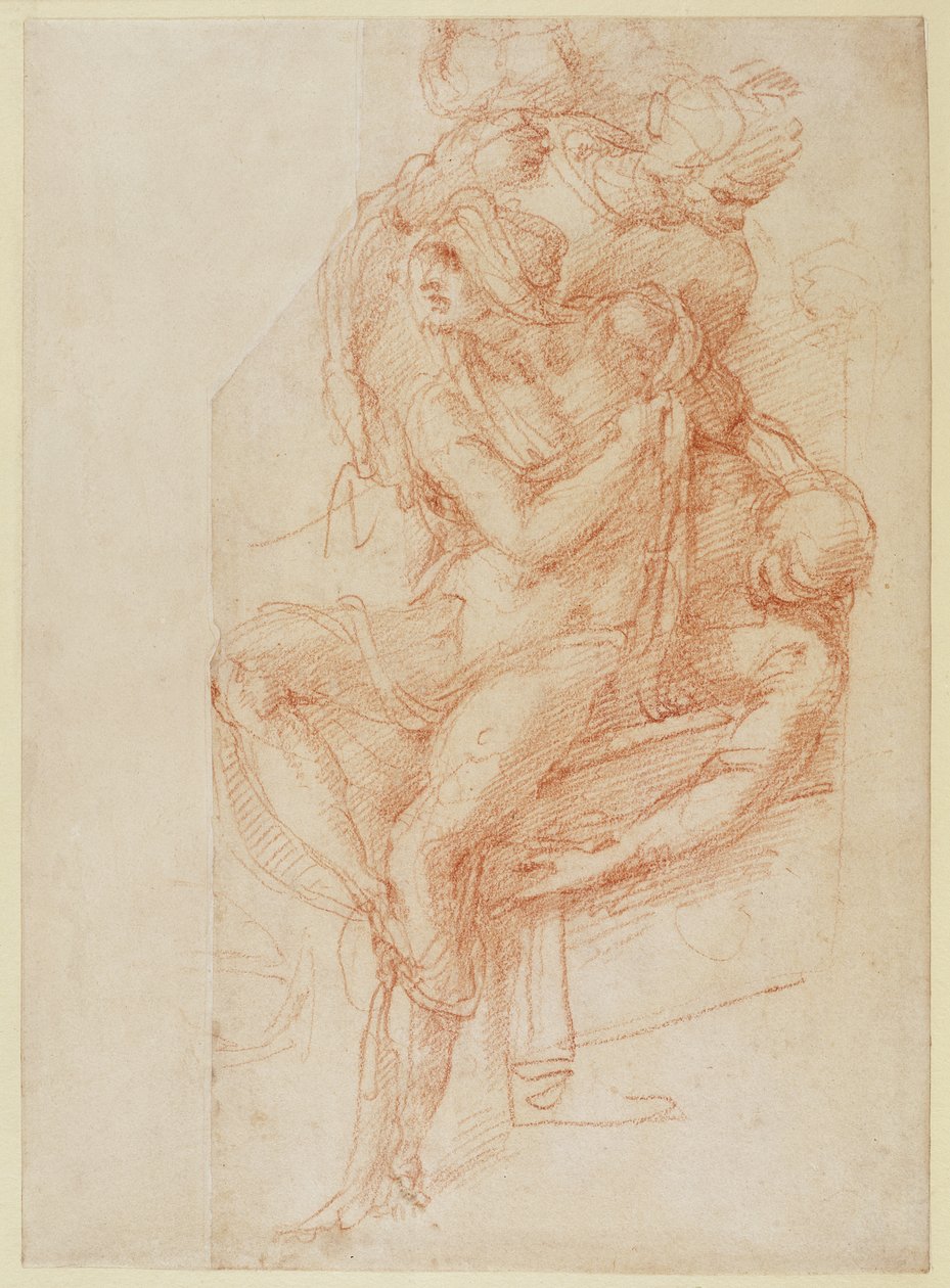 Studie Lazara a dvou figurantů (červená křída na papíře) od Michelangelo Buonarroti