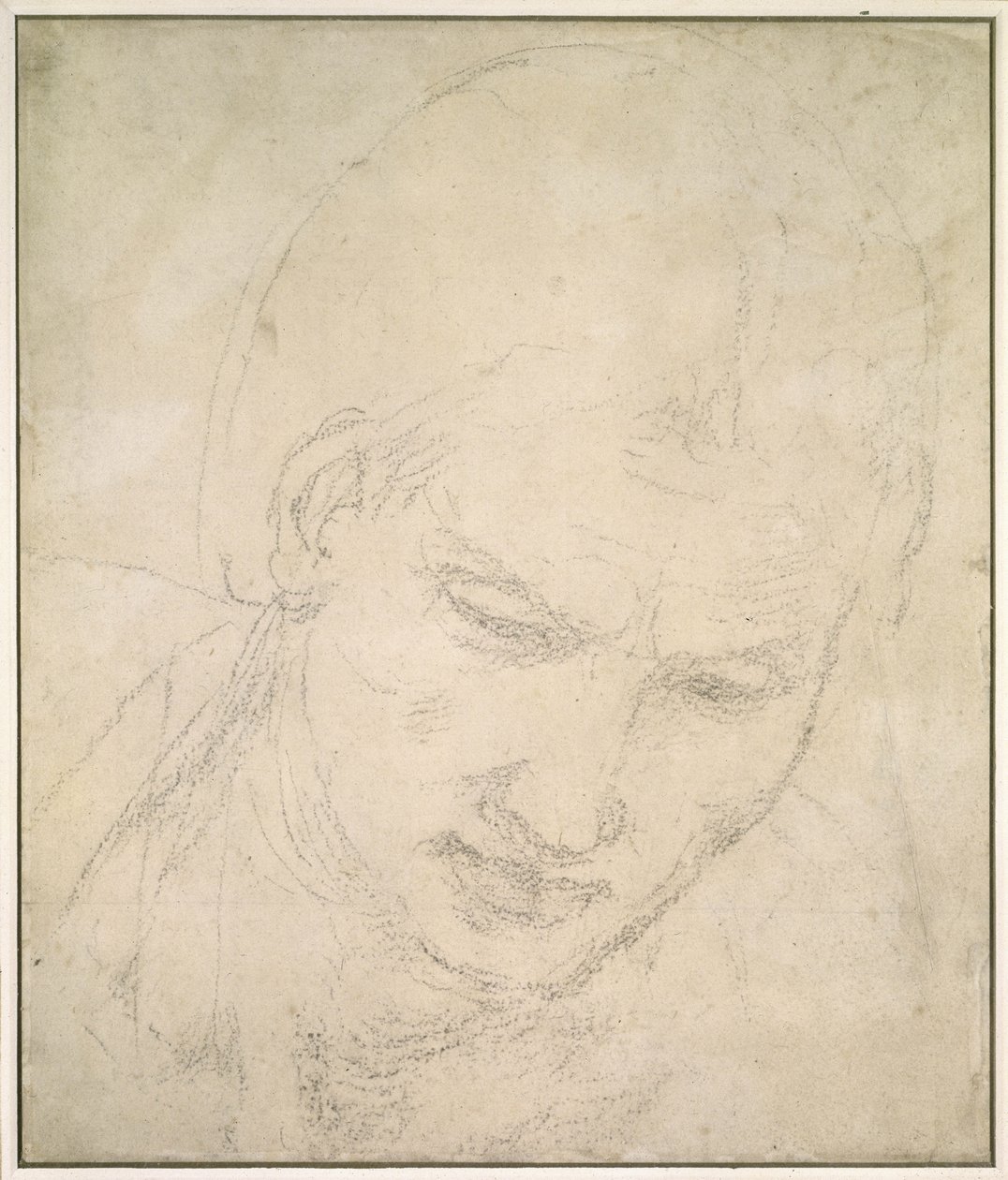 Studie hlavy (černá křída na bílém papíře) od Michelangelo Buonarroti
