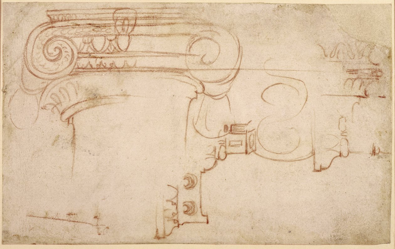 Studium iontového kapitálu (červená křída na papíře) (recto) od Michelangelo Buonarroti