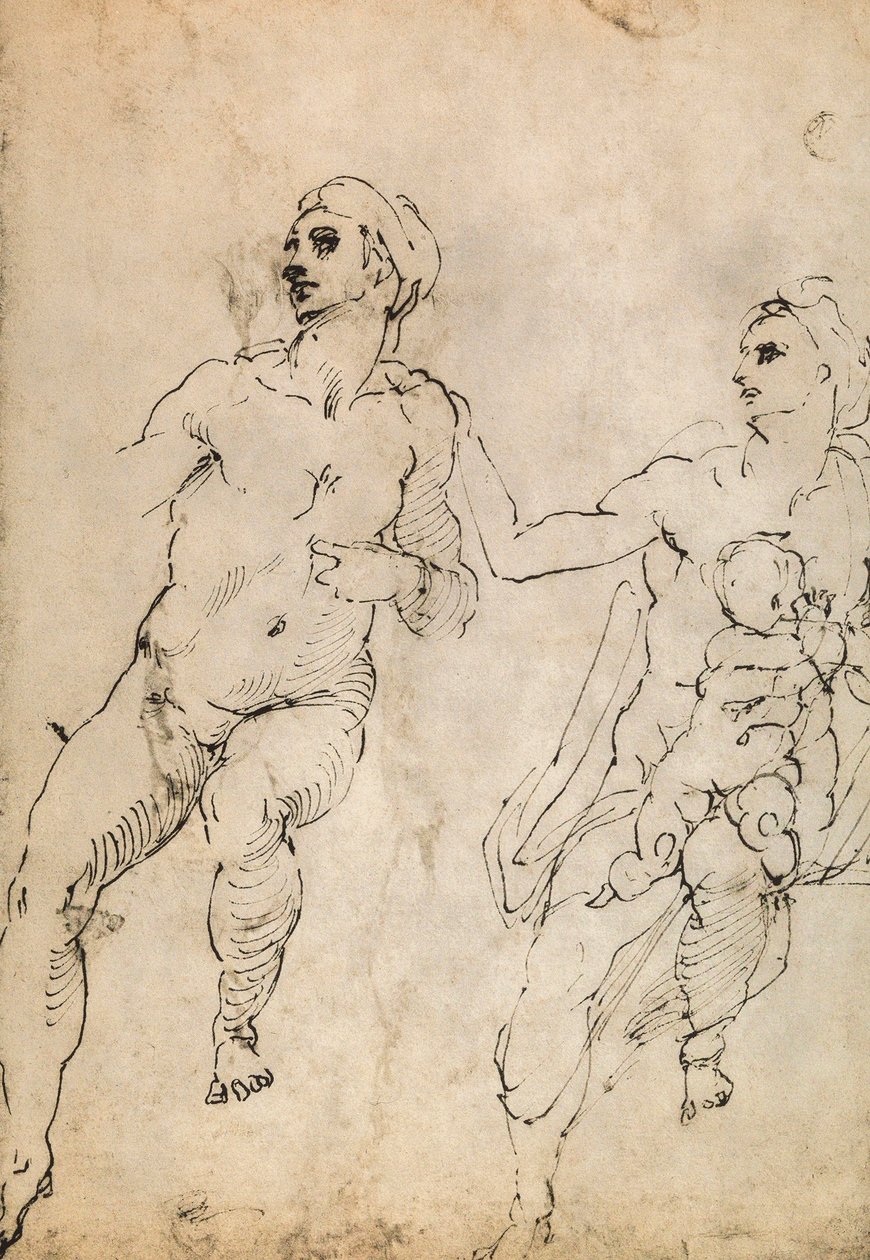 Studie některých nahých postav; kresba Michelangelo. Louvre, Paříž od Michelangelo Buonarroti